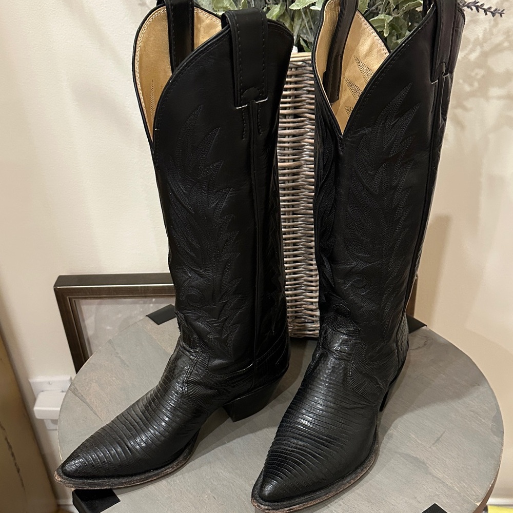 Justin Boots Black Leather Heeled Boots